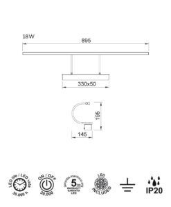 Aplique negro 18W luz cálida 3000K 89 cm PARACURU LED medidas
