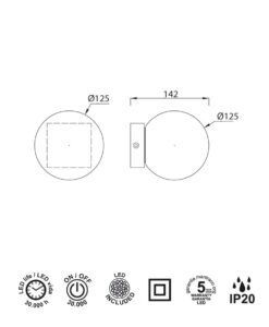 Aplique o plafón Ø 12 cm PUEBLA LED medidas