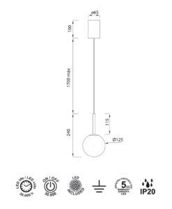 Colgante Ø 12 cm PUEBLA LED medidas