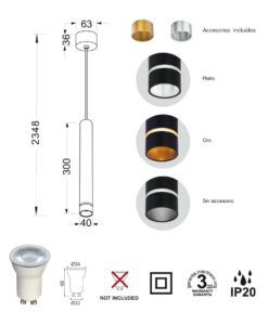 Lámpara colgante mini GU10 Ø 4 cm SPLIT medidas