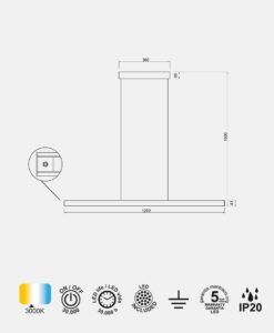 Lámpara 24W LINEAL LED medidas
