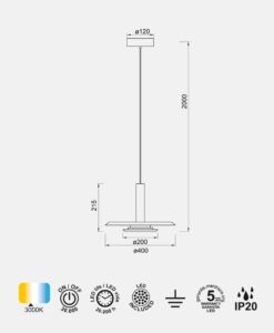 Lámpara blanca y negra Ø 40 cm TINA LED medidas