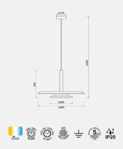 Lámpara blanca y negra Ø 56 cm TINA LED medidas