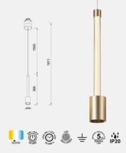 Lámpara colgante Ø 5 cm FUGAZ LED medidas