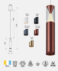 Lámpara colgante Ø 4 cm SPARK LED medidas