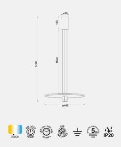 Lámpara colgante negra y dorada Ø 48 cm NOMADA LED medidas