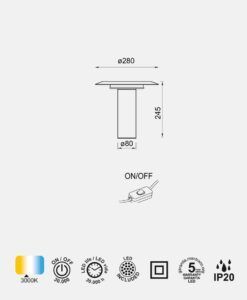 Lámpara de mesa blanca y negra H 140 cm TINA LED medidas