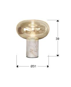 Lámpara de mesa mármol blanco Ø 31 cm FUNGI medidas