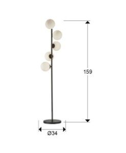 Lámpara de pie negra mate 159 cm altura 5 luces INOA medidas