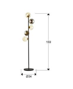 Lámpara negra mate 159 cm altura 5 luces INOA medidas