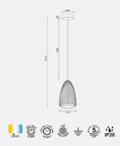 Lámpara negra Ø 22 cm SMART LED medidas