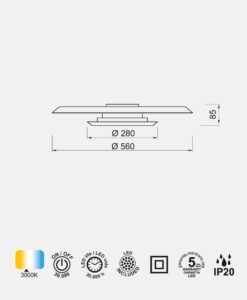 Plafón blanca y negra Ø 56 cm TINA LED medidas