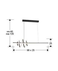 Lámpara lineal negra TORNADO LED medidas