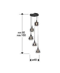 Lámpara negra 5 luces OPAZ medidas
