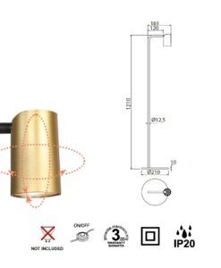 Lámpara de pie dorado altura 120 cm SAL medidas