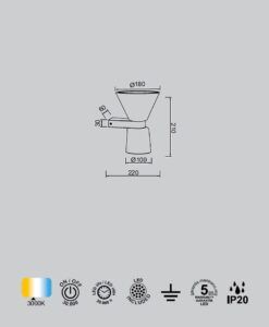 Aplique dorado 6W NEW YORK LED medidas