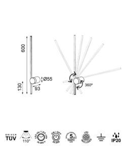 Aplique dorado 7W luz cálida TOBAGO LED medidas