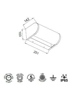 Aplique exterior negro 12W GANT LED medidas