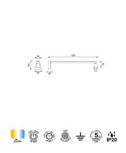 Aplique negro 5W 60 cm AFRICA LED medidas