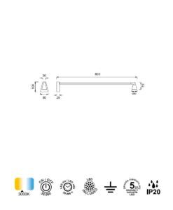 Aplique negro 5W 80 cm AFRICA LED medidas