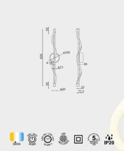 Aplique negro 7W FUGAZ LED medidas