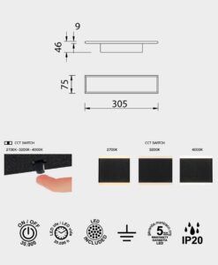 Aplique pared negro 16W NELSON LED medidas