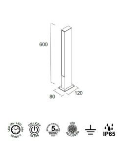 Baliza negra 60 cm 10W LOTUS LED medidas
