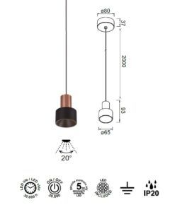 Lámpara 5W Ø 65 mm GRUISSAN LED medidas
