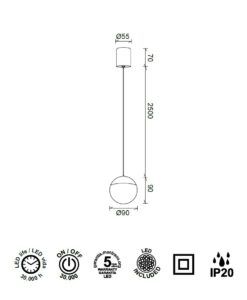Lámpara blanca 10W Ø 9 cm KILDA LED medidas