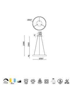 Lámpara blanca 42W Ø 58 cm FLATS LED medidas