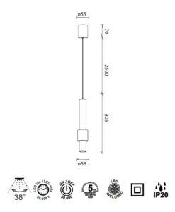 Lámpara blanca 7W Ø 58 mm CLIFTON LED medidas