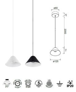 Lámpara colgante 5W Ø 12 cm GRUISSAN LED medidas