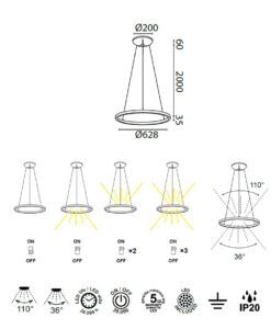 Lámpara color arena 40 + 15W Ø 62 cm RIUMAR LED medidas