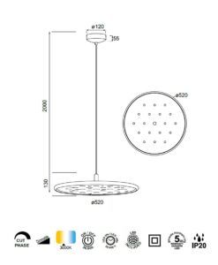 Lámpara color café Ø 52 cm ACUSTIC LED medidas