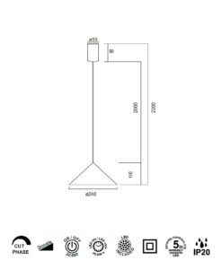 Lámpara color cuero 10W Ø 24 cm CONO LED medidas