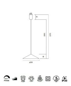 Lámpara color negro 10W Ø 30 cm CONO LED medidas
