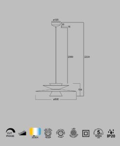 Lámpara negra 12W Ø 50 cm ESTRELLA LED medidas