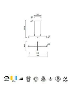 Lámpara negra 4 luces 21W AFRICA LED medidas
