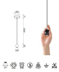 Lámpara negra 5W Ø 5 cm GRUISSAN LED medidas