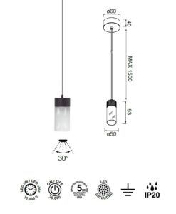 Lámpara negra 5W Ø 5 cm GRUISSAN LED medidas