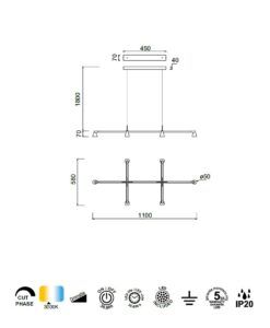 Lámpara negra 6 luces 29W AFRICA LED medidas