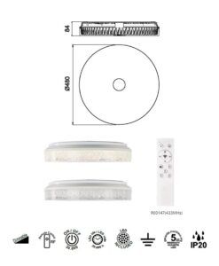 Plafón blanco 45W Ø 48 cm FROZEN LED medidas