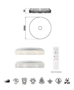 Plafón blanco 30W Ø 39 cm FROZEN LED medidas