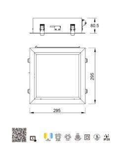 Plafón empotrable 30 x 30 cm 16W BLUE SKY LED medidas
