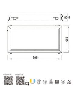 Plafón empotrable 60 x 30 cm 35W BLUE SKY LED medidas
